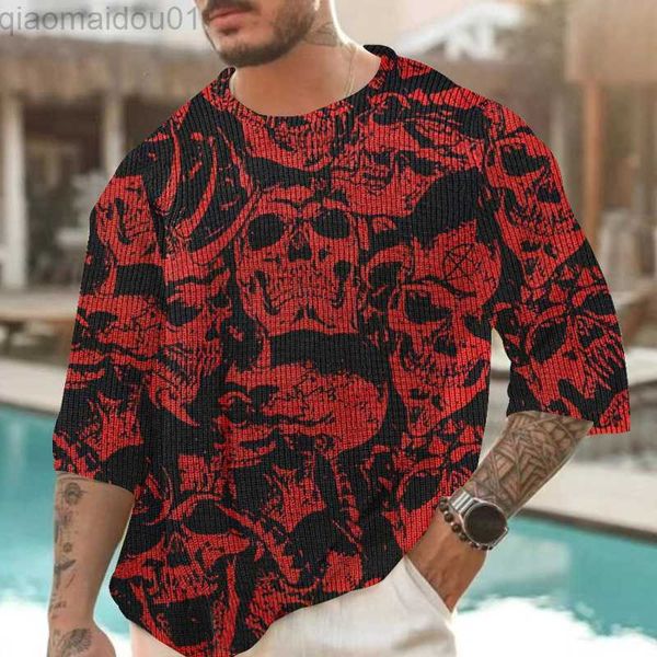 

men's t-shirts fashion half sleeve loose o neck t shirts men's vintage skulls print tees streetwear 2023 spring summer men clothes, White;black