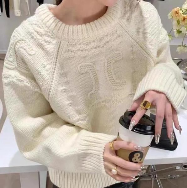 

autumn-winter designer women sweater luxury knit loose jacquard outerwear atmospheric casual coats, White;black