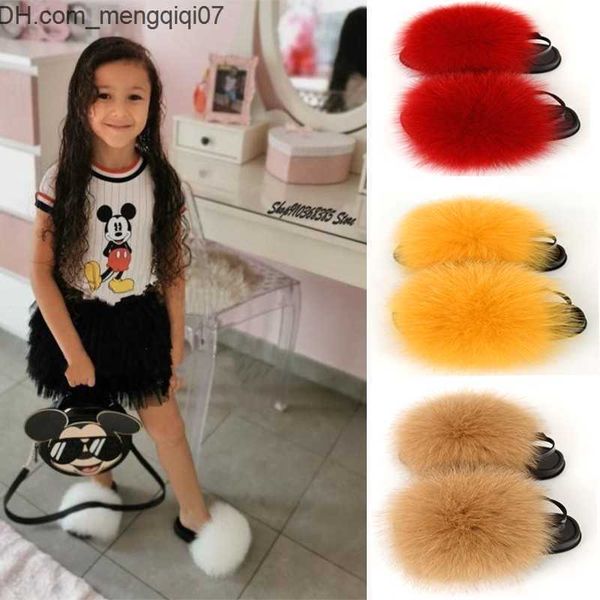 

slipper slipper children' shoelaces cute plush slider children' fluffy fox fur slider baby fashion soft flat shoes girls' f, Black;grey
