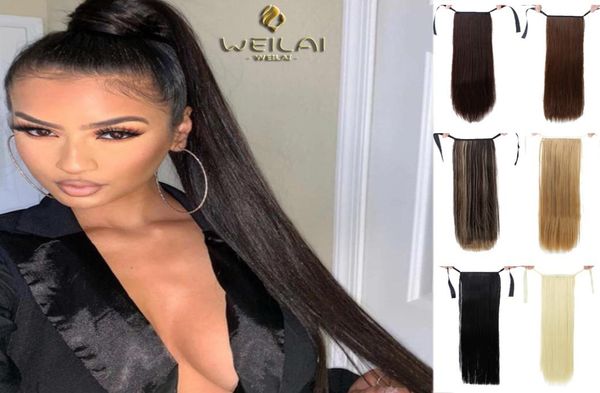 

weilai 22 32 long straight wrap around clip in ponytail hair extension heat resistant synthetic natural wave pony tail hair1732623, Black