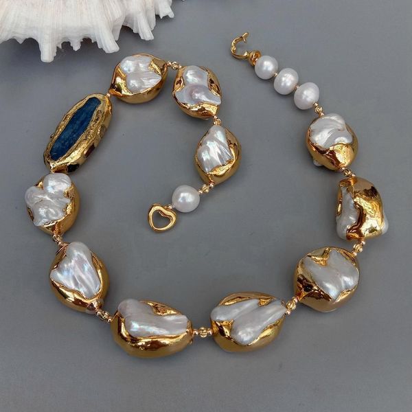 

pendant necklaces yygem 22x31mm natural white shell baroque beads 20x48mm blue kyanite necklace 20" jewelry 230714, Silver