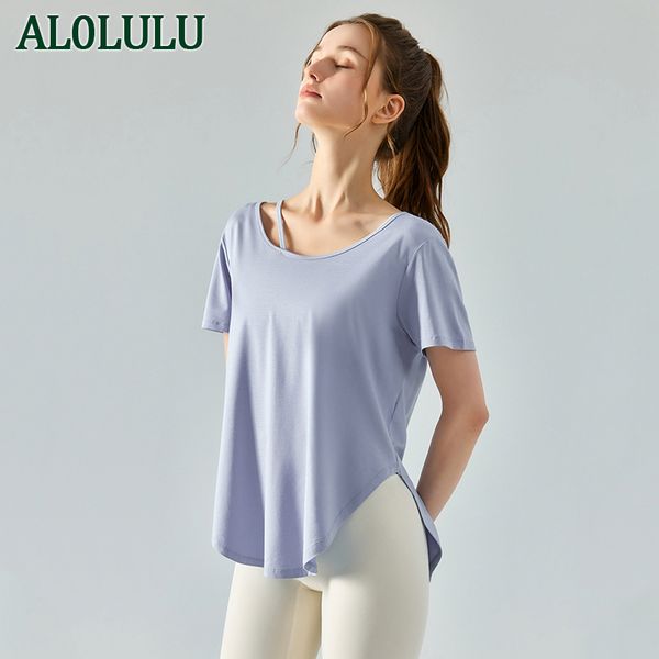 

al0lulu loose yoga short sleeve blazer long breathable fitness t-shirt