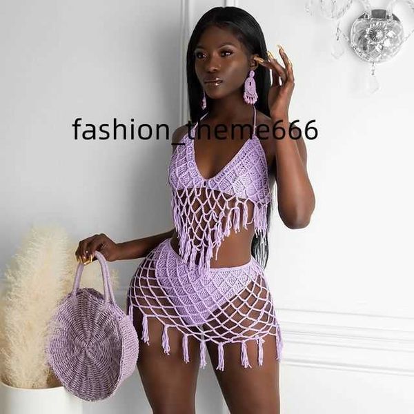 

women's swimwear yiwu qiudun handmade crochet bikini beachwear tassel solid color swimsuit with cover ups, White;black
