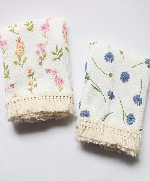 

baby muslin swaddle tassel floral blanket cotton summer bath towels toddler wraps nursery bedding infant swadding robes quilt ba799302876