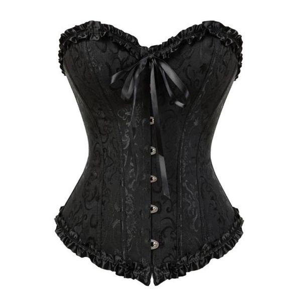 

gothic embroidered brocade corset body lift shaper bustier bone lace up steampunk corset corselet strapless overbust slim 8116553015, Black;white