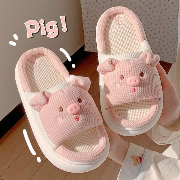 

slippers cartoon cute anime women slippers linen pig slippers four seasons indoor home sandals for women fun shoes 230713, Black