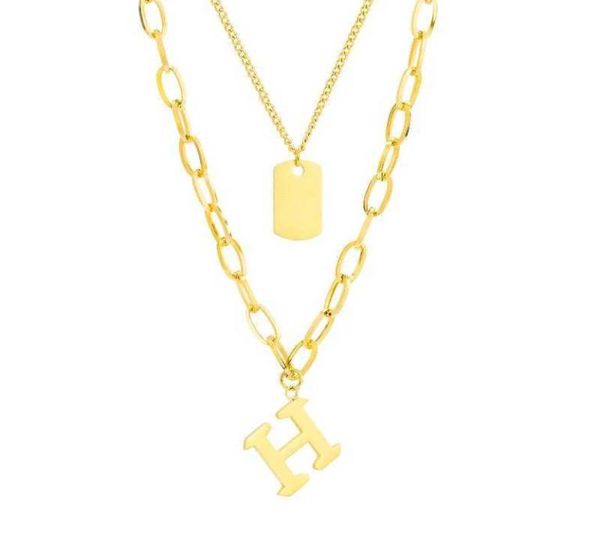 

pendant necklaces fashion stainless steel letter h women necklace vintage kpop layered neck y2k jewelry sweater chain whole8934752, Silver