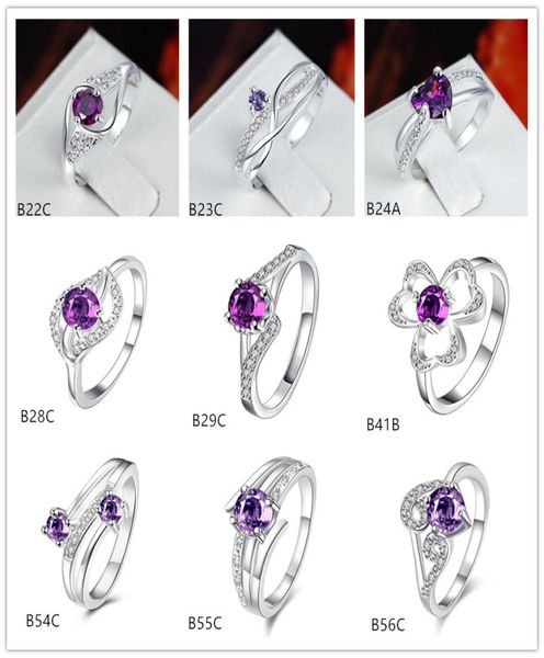 

brand new mixed style fashion purple gemstone 925 silver plate ring emgr26wavy lines clover flower plated sterling silver ring9364149, Golden;silver