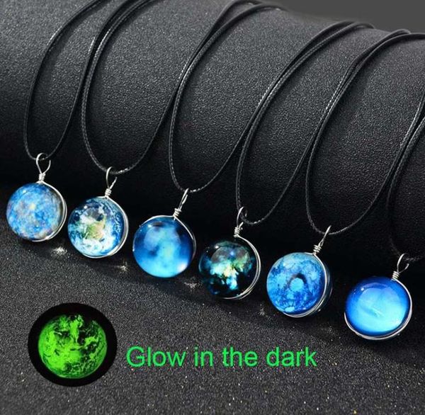 

luminous glow in the dark galaxy universe necklace star moon glass cabochon necklaces pendants fashion hip hop jewelry drop ship7882228, Silver