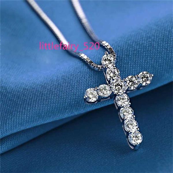 

pendant necklaces imported moissanite diamond custom hip-hop necklace cross diamond clavicle chain diamond pendant factory direct sales, Silver