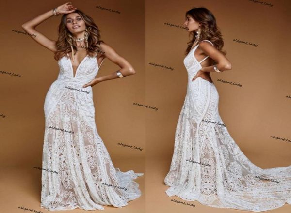 

vintage crochet cotton mermaid wedding dresses 2021 vneck backless country bohemian garden bridal dress vestido de novia2486629, White
