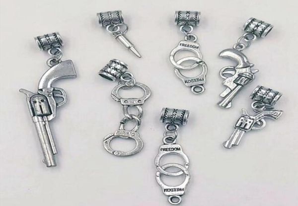 

necklace pendant 100pcs lot pistolrevolver bullets handcuffs charms pendant necklacebracelets jewelry accessories fashion gift 3735138, Bronze;silver