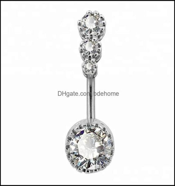 

navel bell button rings body jewelry 316l stainless steel clear cz piercing sample belly drop delivery 2021 jhk9m8528273, Silver