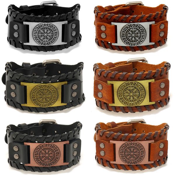 

new vintage viking genuine leather chain bracelets for men women wristband jewelry accessories gifts stock, Black