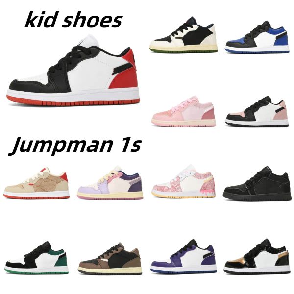 

2023 new color matching boys and girls' low sneakers fashion jumpman 1s running shoes for kids, Black