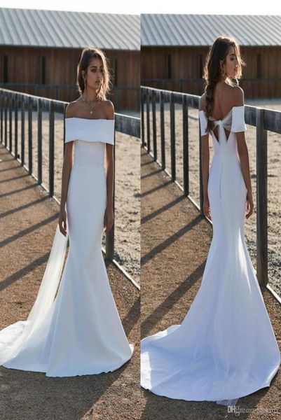 

plus size simple mermaid wedding dresses off shoulder sweep train vestido de noiva beach boho wedding dress satin bridal gowns rob3712310, White