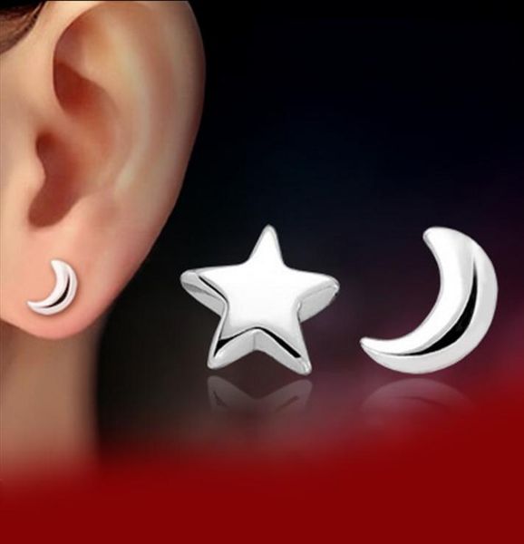 

925 sterling silver jewelry moon stars shaped stud earrings wedding new arrival charms ethnic vintage2032372, Golden;silver