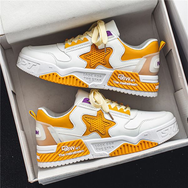 

dress shoes fashion yellow star chunky mens skateboard sneakers non-slip breathable men casual sports shoes comfortable man trendy sneakers, Black
