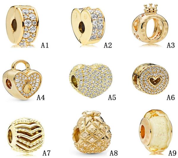 

designer jewelry 925 silver bracelet charm bead fit p gold colored glass beads fixed buckle crown slide bracelets beads euro7444267, Bronze;silver