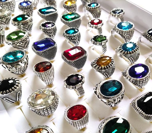 

bulk lots 30pcs multistyles mix big zircon stone silver rings for women vintage mens luxury antique crystal rings whole weddi1218394, Golden;silver