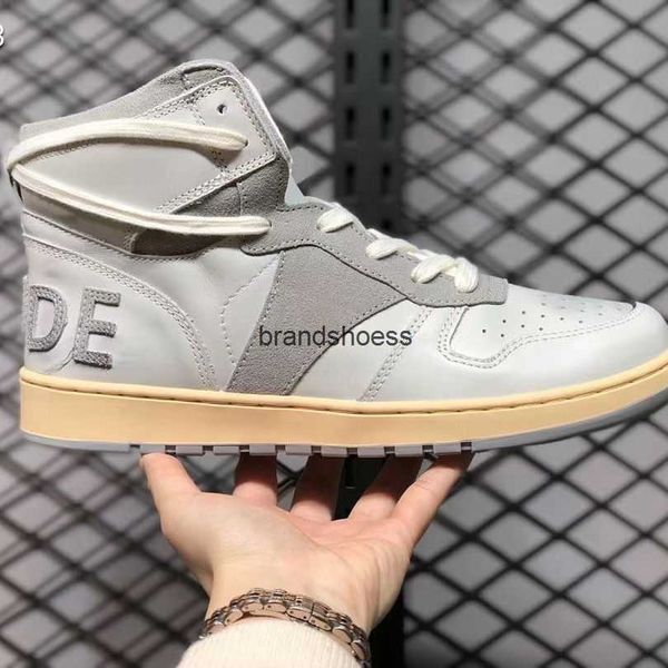 

henry lau's same rhude rhecess used leather high sports basketball shoes, Black