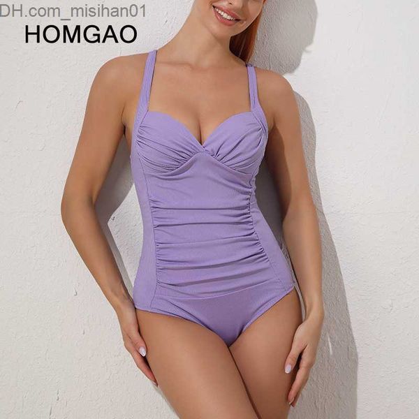 

women's swimwear homgao push up women's one-piece swimsuit v-neck solid skin-tight garment rib monokini 2023 new beach swimsuit z2, White;black