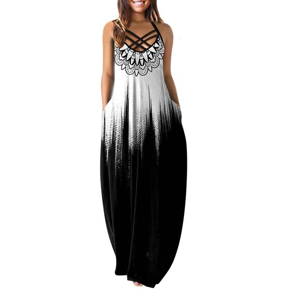 

casual fashion summer loose sleeveless sling maxi dress, Black;gray