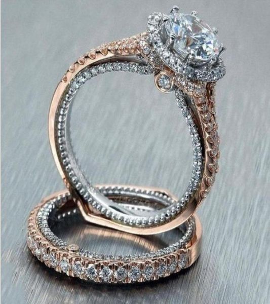

fashion rose gold rings for women double thin ring set engagement ring zirconia wedding rings pair for women jewelry gift a02441653716, Slivery;golden