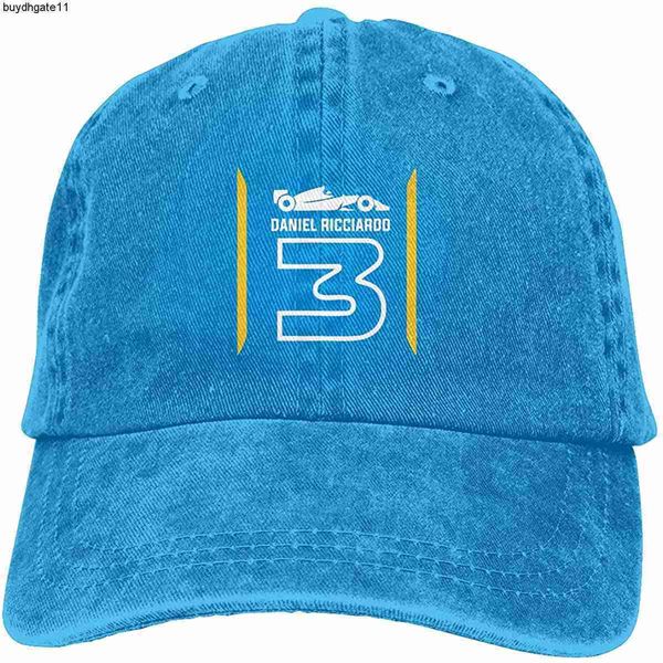 

2023 fashion ball cap f1 daniel ricciardo sports denim cap adjustable snapback casquettes plain baseball cowboy hat lob7, Blue;gray