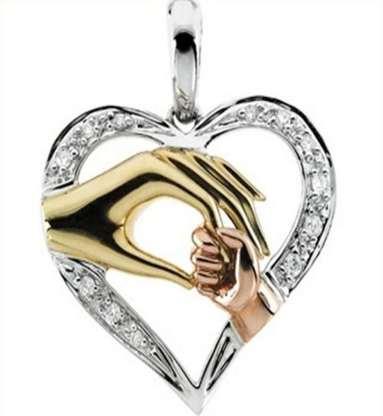 

wholewhole 100 real pure sterling silver mother and child hand in hand pendant necklacegift for mom mother039s day 2008535, Golden;silver