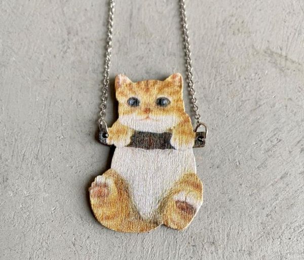 

cat monkey pendant necklace wood printing animal necklaces02394971, Silver