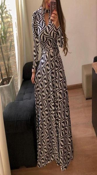 

fashion new autumn women designer printed dress mid waist long sleeve casual maxi dress streetwear size s5xl whole8984736, Black;gray