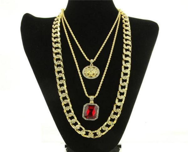 

fashionhop necklace jewelry new ruby pendant necklace 3pcsset fashion cuban link chain jewelry set2702451, Silver