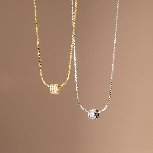 

pendant necklaces s925 sterling silver korean version of simple fashion full cubic zirconia round necklace summer temperament small fresh je