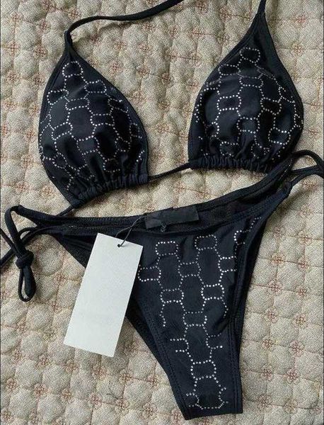 

women's swimwear designer 2023 summer fashion swimwears high-end swimsuit comfortable diamond-encrusted bikini luxury g alphabet diamon, White;black