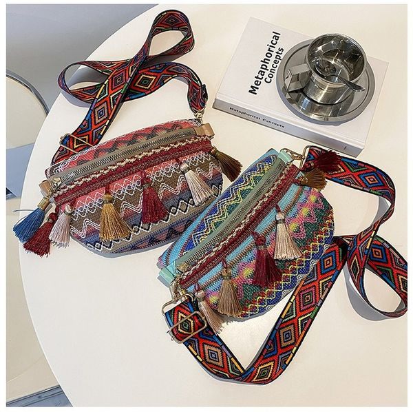 

waist bags women folk style with adjustable strap variegated color fanny pack fringe decor 230713