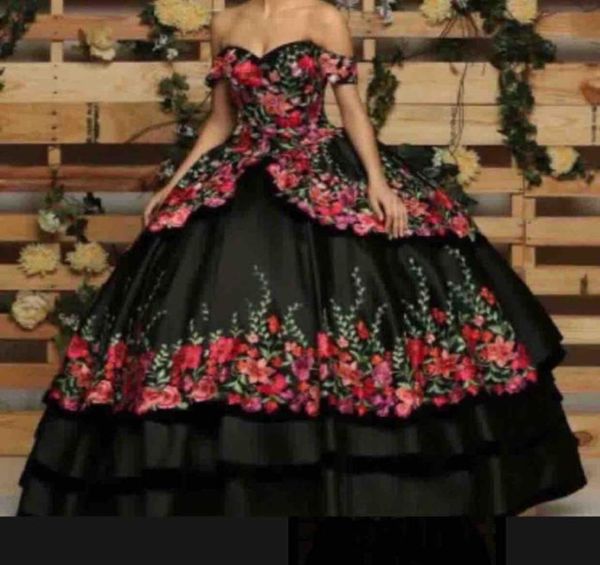 

2019 romantic off the shoulder evening dresses print 3d flowers appliques a line tiered skirts formal occasion prom party dresses 9146939, Black;red
