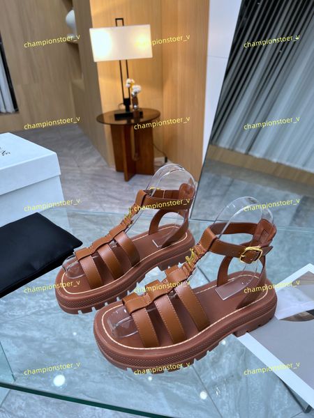 

clea chunky sandals designer triomphe gladiator sandal women leather fishman adjustable buckle strap slides slippers, Black