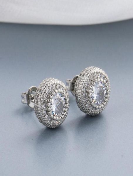 

hip hop round stud earrings for men women gold silver iced out cz earring with screw back jewelry21104451458374, Golden;silver
