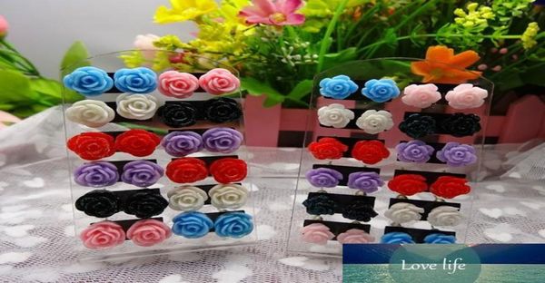 

whole fashion multicolor resin rose earrings flower stud earrings for women flower earrings tl11540995, Golden;silver