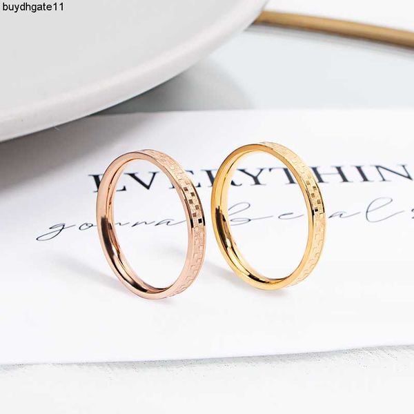 

fashion accessories simple checkered ring plated with 18k gold light luxury cold wind titanium steel female tail, Silver