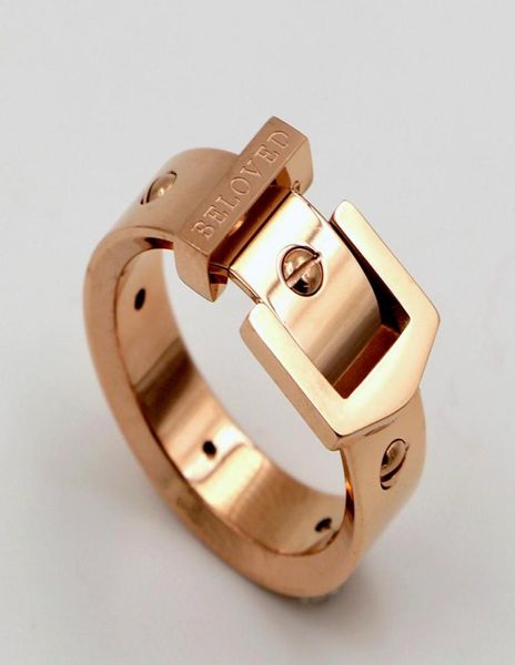

titanium steel belt buckle ring fashion punk rivet ring width 7mm 18k rose gold men and women ring jewelry gift4648226, Golden;silver