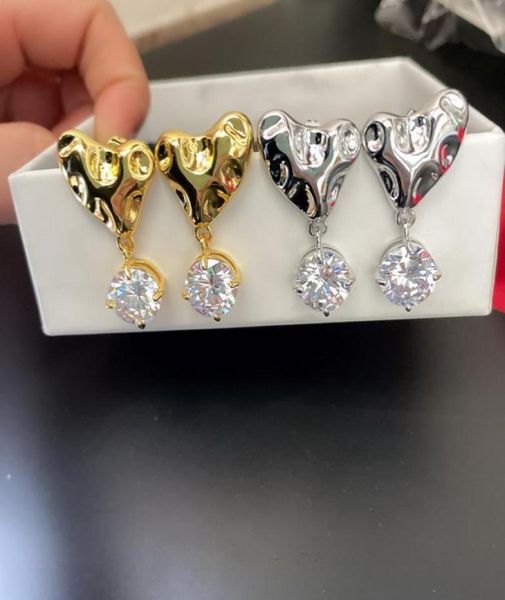 

french style dangle love heart lock micro inlays diamonds ladies earring studs 18k goldplated luxurious women039s party earrin29077571758, Silver