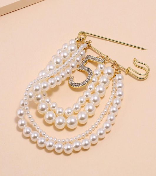 

women rhinestone number brooch pearl tassel chain brooch suit lapel pin fashion jewelry accessories for gift party8369324, Gray