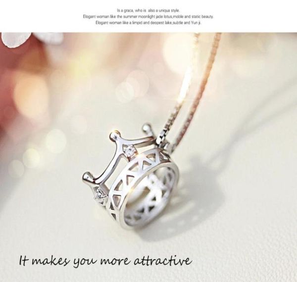 

whole 925 silver princess crown pendant necklace swiss crystal women crystal jewelry box chain crown necklace ps19012949