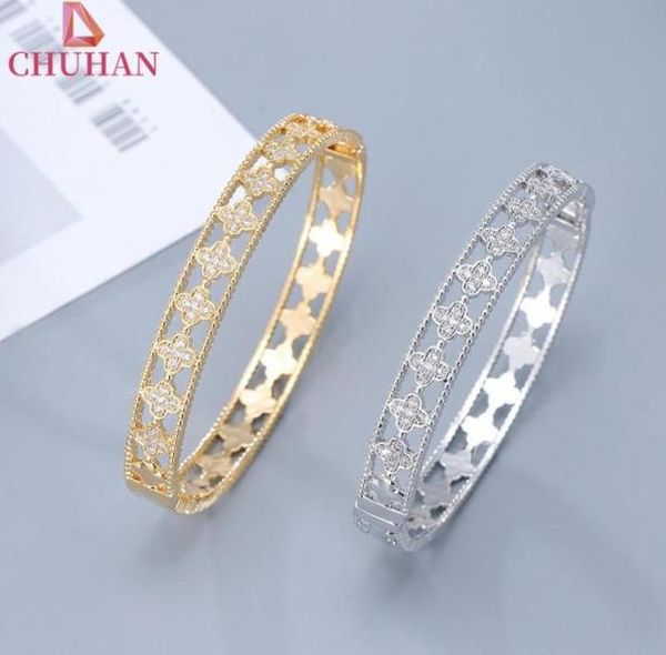 

bangle chuhan sweet fourleaf clover inlaid zircon copper bracelet romantic women charm korean fashion jewelry c6269021719, Black