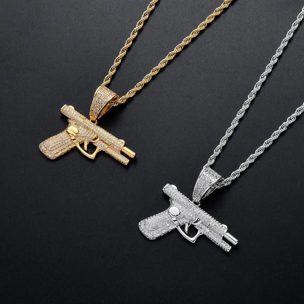 

18k gold gun necklace pendant micro paved cz silver gold plated mens hip hop jewelry gift2964257