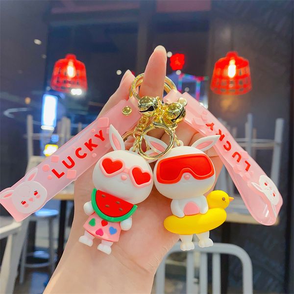 

fashion blogger designer jewelry summer beach cute little rabbit creative cartoon car keychain mobile phone keychains lanyards keyrings whol, Slivery;golden