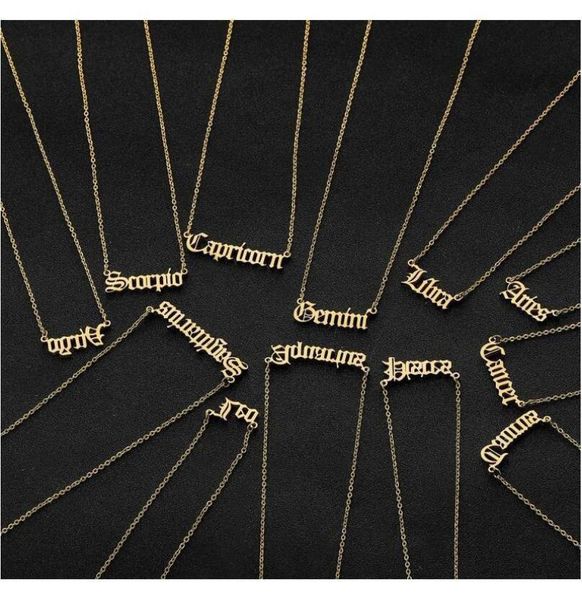 

stainless s personalized constellation letter custom zodiac steel old english necklace birthday jewelryjjtg7248261, Silver