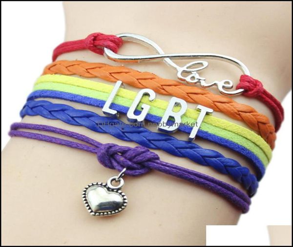 

charm bracelets jewelry lgbt gay pride for women men rainbow sign mtilayer leather wrap bangle fashion friendship diy gift drop d5037909, Golden;silver